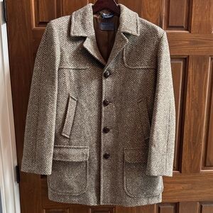 Pendleton Brown Herringbone Wool Pea Coat 44